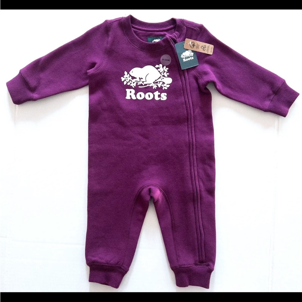 ROOTS Canada Baby Jumper 6-12 Months Fleece Sweater Infant One Piece Purple NWT